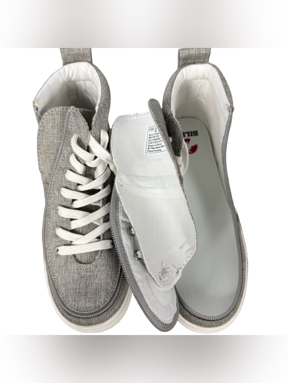 BILLY Footwear Kids Classic Lace High Sneaker Grey Jersey Size 5M Adaptive